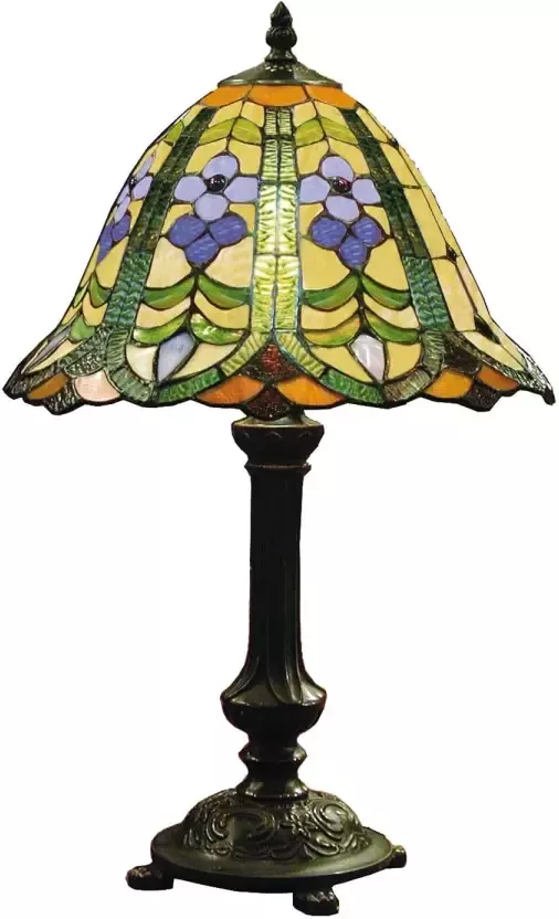 Clayre & Eef tafellamp met tiffanykap compleet 48 x ø 30 cm bruin groen blauw multi colour ijzer glas - Foto 1