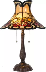 Clayre & Eef tafellamp met tiffanykap compleet 66 x ø 51 cm bruin rood geel multi colour ijzer glas