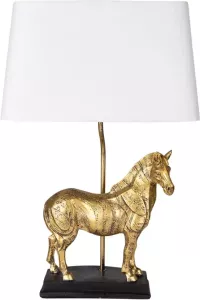 Clayre & Eef Tafellamp Paard 35x18x55 Cm Goudkleurig Wit Kunststof Bureaulamp Goudkleurig Bureaulamp