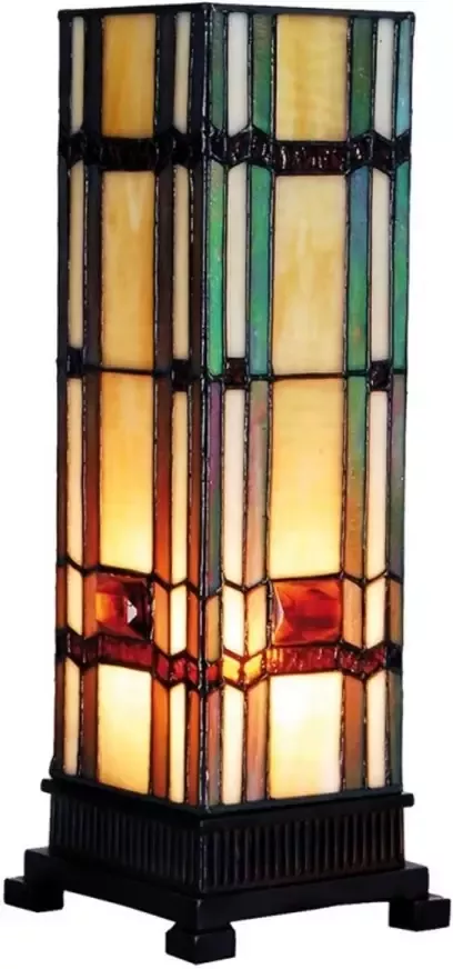 Clayre & Eef Tiffany Tafellamp 12x12x35 cm Beige Groen Glas Rechthoek - Foto 1