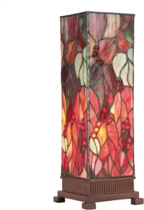 Clayre & Eef Tiffany Tafellamp 12x12x35 cm Rood Groen Glas Rechthoek
