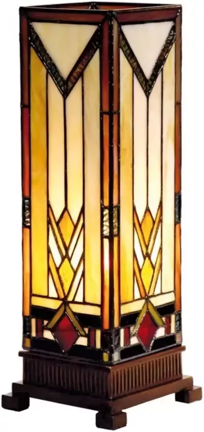 Clayre & Eef LumiLamp Tiffany Tafellamp 12x12x35 cm Beige Bruin Glas Rechthoek Tiffany Bureaulamp Beige Tiffany Bureaulamp - Foto 1