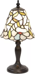 Clayre & Eef Tiffany Tafellamp Ø 16x31 cm Beige Geel Glas Kunststof