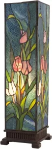 Clayre & Eef Tiffany Tafellamp 17x17x58 cm Groen Roze Glas Vierkant