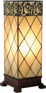 Clayre & Eef Tiffany Tafellamp 18x45 cm Beige Bruin Glas Vierkant