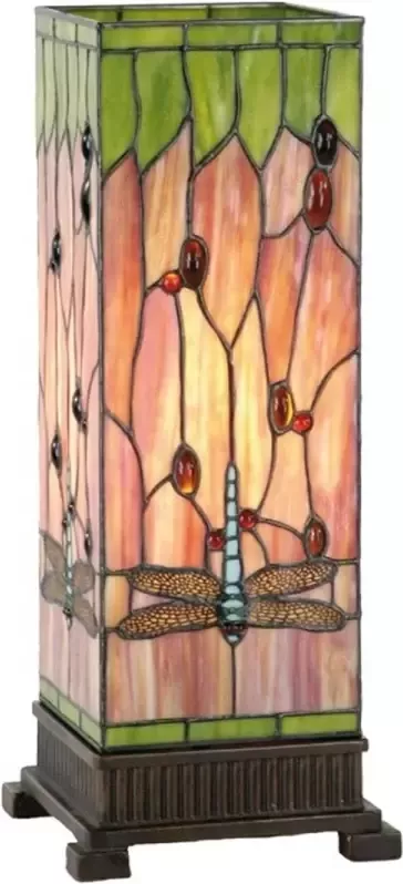Clayre & Eef Tiffany Tafellamp 18x18x45 cm Rood Groen Glas Rechthoek - Foto 1