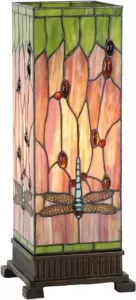 Clayre & Eef Tiffany Tafellamp 18x18x45 cm Rood Groen Glas Rechthoek