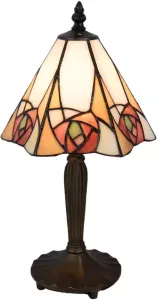 Clayre & Eef Tiffany Tafellamp 20x18x37 cm Beige Geel Glas Driehoek