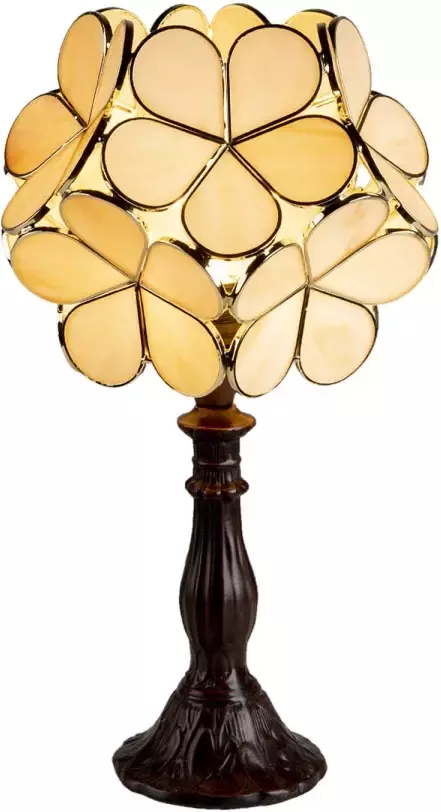 Clayre & Eef Tiffany Tafellamp 21x21x38 cm Beige Polyresin Glas Bloem