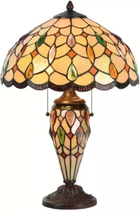 Clayre & Eef Tafellamp Tiffany ø 40x60 Cm E27 max. 2x60 W e14 max.1x15w Multi Colour Ijzer Glas