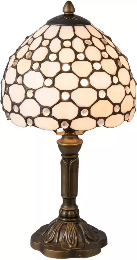 Clayre & Eef tafellamp tiffany compleet ø 21x38 cm e14 max. 40 w bruin roze ijzer glas kunststof