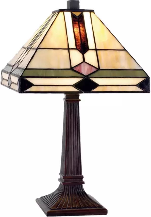 Clayre & Eef tafellamp tiffany compleet 37 x ø 22 cm bruin ivory multi colour ijzer glas - Foto 1