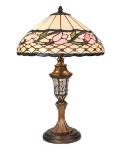 Clayre & Eef Tafellamp Tiffany Compleet ø 40x60 Cm 2x E27 Max 60w Groen Roze Brons Multi Colour Ijzer Glas