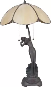 Clayre & Eef Tafellamp Tiffany Compleet ø 41x70 Cm 2x E27 Max. 60w. Brons Ivory Goud Ijzer Glas