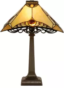 Clayre & Eef tafellamp tiffany compleet 49 x ø 50 cm max 40w bruin ivory ijzer glas