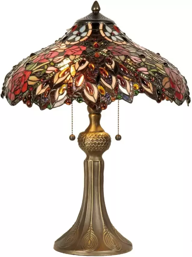 Clayre & Eef tafellamp tiffany compleet 58 x ø 43 cm bruin rood multi colour ijzer glas - Foto 1
