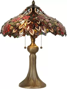 Clayre & Eef Tafellamp Tiffany Compleet 58 X ø 43 Cm Bruin Rood Multi Colour Ijzer Glas