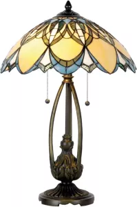 Clayre & Eef Tafellamp Tiffany Compleet 60 X ø 40 Cm Bruin Groen Blauw Ivory Ijzer Glas