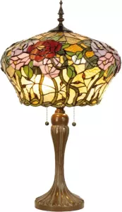 Clayre & Eef tafellamp tiffany compleet 72 x ø 40 cm bruin groen roze multi colour ijzer glas