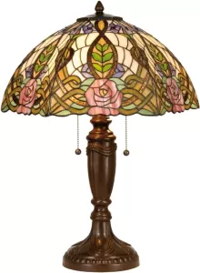Clayre & Eef tafellamp tiffany rozen compleet 61 x ø 47 cm bruin groen roze multi colour ijzer glas