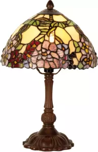 Clayre & Eef tiffany tafellamp met bloemenpatroon bruin roze ivory multi colour ijzer glas