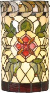 Clayre & Eef tiffany wandlamp cilinder compleet red flower serie groen rood multi colour ijzer glas