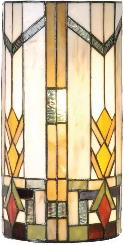 Clayre & Eef tiffany wandlamp cilinder uit de modern lines serie groen geel ivory multi colour ijzer glas - Foto 1