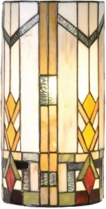 Clayre & Eef tiffany wandlamp cilinder uit de modern lines serie groen geel ivory multi colour ijzer glas