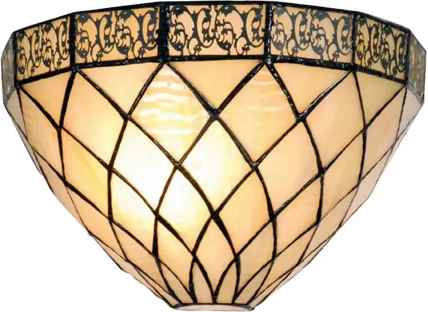 Clayre & Eef tiffany wandlamp uit de filigrain serie zwart ivory ijzer glas