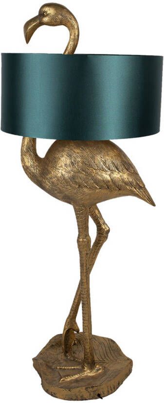 Clayre & Eef Vloerlamp Flamingo 55x40x142 cm Goudkleurig Groen Polyresin Staande Lamp Goudkleurig Staande Lamp