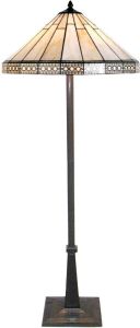 Clayre & Eef vloerlamp met tiffanykap parasol compleet 164 x ø 50 cm bruin ivory ijzer glas