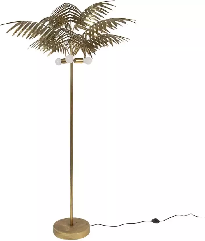 Clayre & Eef Vloerlamp Palm Ø 100x193 cm Goudkleurig Ijzer Staande Lamp Staanlamp Goudkleurig Staande Lamp Staanlamp