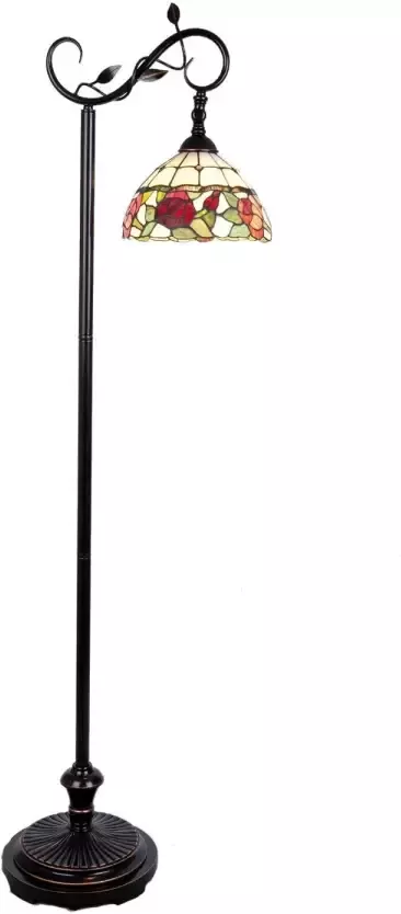 Clayre & Eef vloerlamp tiffany compl. 40x27x152 cm e27 60w bruin wit zwart multi colour ijzer glas - Foto 1