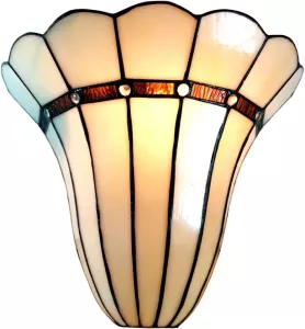Clayre & Eef Wandlamp Tiffany 28x18x33 cm Beige Ijzer Glas Muurlamp