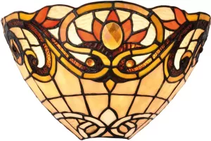 Clayre & Eef wandlamp tiffany compleet 30x15x20 cm 1x e14 max 40w. oranje rood geel ijzer glas