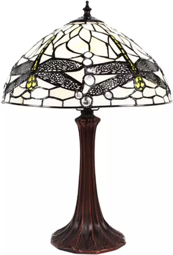 Clayre & Eef Witte Tafellamp Tiffany Ø 31*43 cm E27 max 1*60W 5LL-9335W