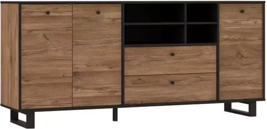 Cstore Dressoir 3 deuren 2 laden Eiken en zwart decor L 180.8 x D 42 x H 81.6 cm SEWILL