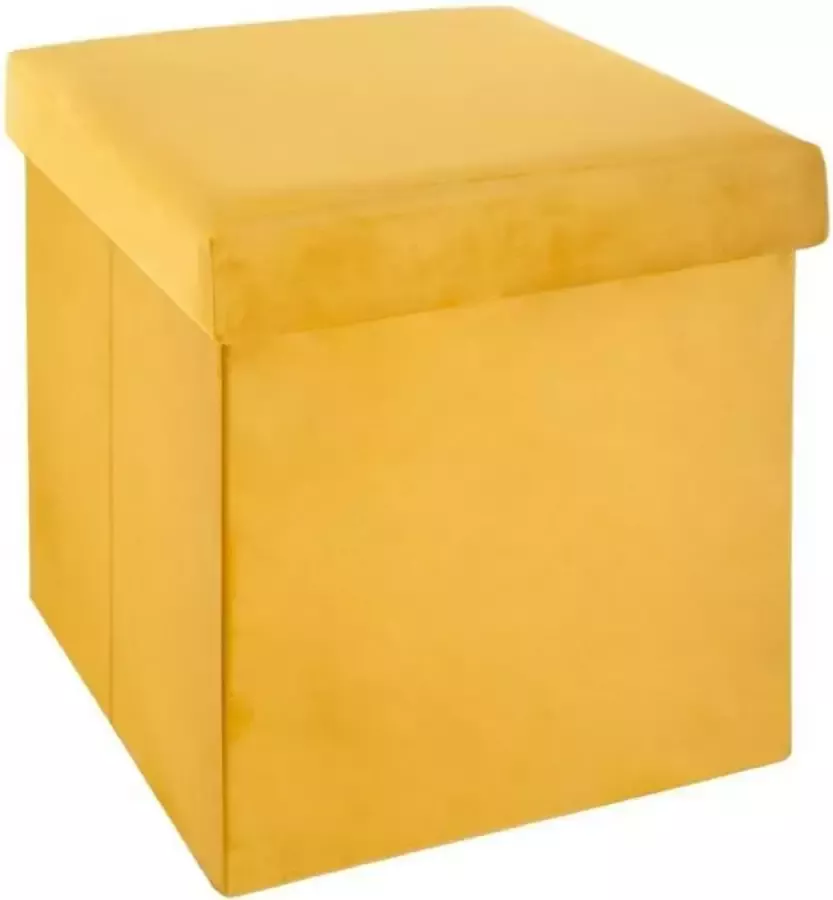 Atmosphera Poef hocker voetenbankje opbergbox geel PO MDF 38 x 38 x 38 cm opvouwbaar - Foto 1
