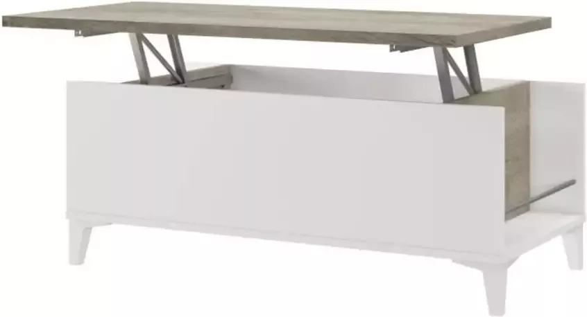 Merkloos Salontafel met liftblad Eiken en wit decor L 100 x D 50 72 x H 42 55 cm
