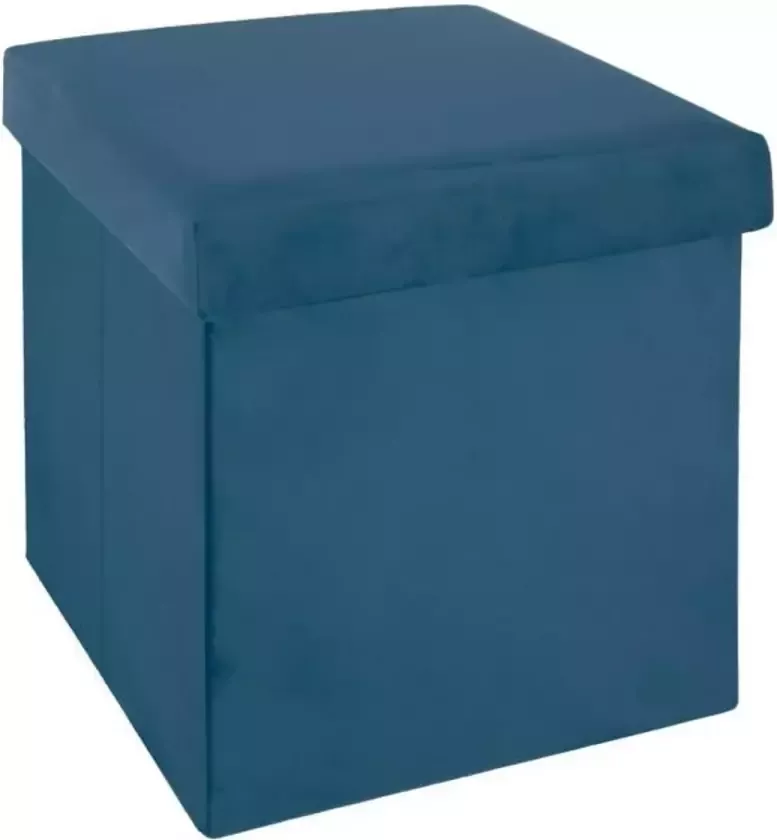 Atmosphera Poef hocker voetenbankje opbergbox blauw PO MDF 38 x 38 x 38 cm opvouwbaar