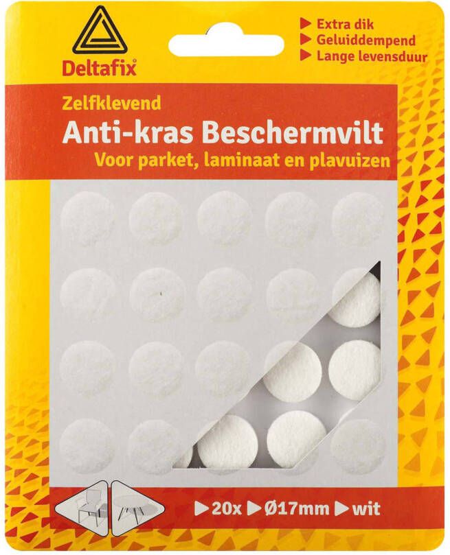 Deltafix Anti-krasvilt 20x wit 17 mm rond zelfklevend meubel beschermvilt Meubelviltjes - Foto 1