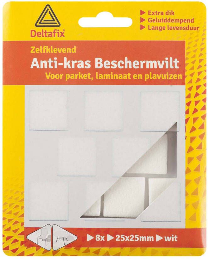 Deltafix Anti-krasvilt 8x wit 25 x 25 mm vierkant zelfklevend meubel beschermvilt Meubelviltjes