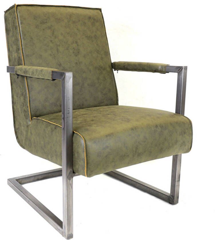 Dimehouse Industriële leren fauteuil groen Tiger - Foto 1