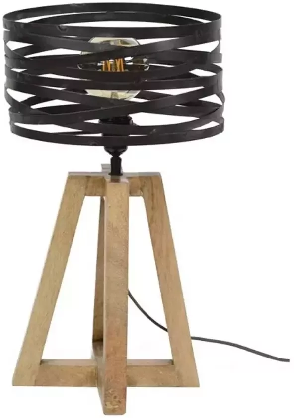 Dimehouse Industriële Tafellamp Twist 29 cm Houten Voet Metaal
