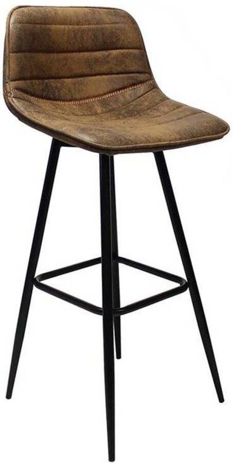 Dimehouse Barkrukken Set van 2 Bruin Stof Industrieel Geschikt voor Bar(tafel) hoogte Zithoogte 76 cm Barstoelen met rugleuning Niet in hoogte verstelbaar Kenton serie - Foto 1