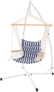 ECD Germany Design hangstoel blauw wit 45x100x43 cm gemaakt van katoen hardhout belastbaar tot 120 kg
