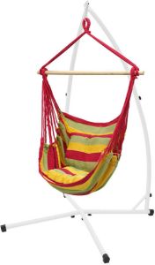 ECD Germany Hangstoel van katoen hard hout rood groen geel belastbaar tot 120 kg met metalen frame 210 cm incl. twee kussens