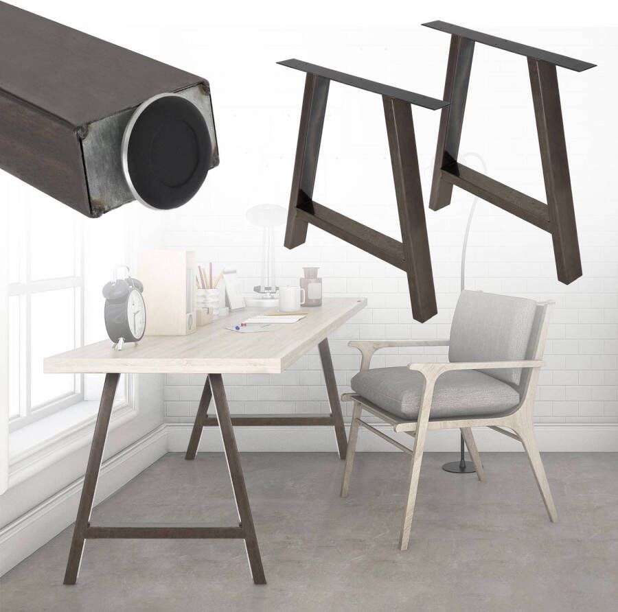 Ecd germany 2x tafelpoten tafellopers A-vormig 70x72 5 cm donkergrijs gemaakt van gepoedercoat industrieel staal industrieel ontwerp metalen tafelframe