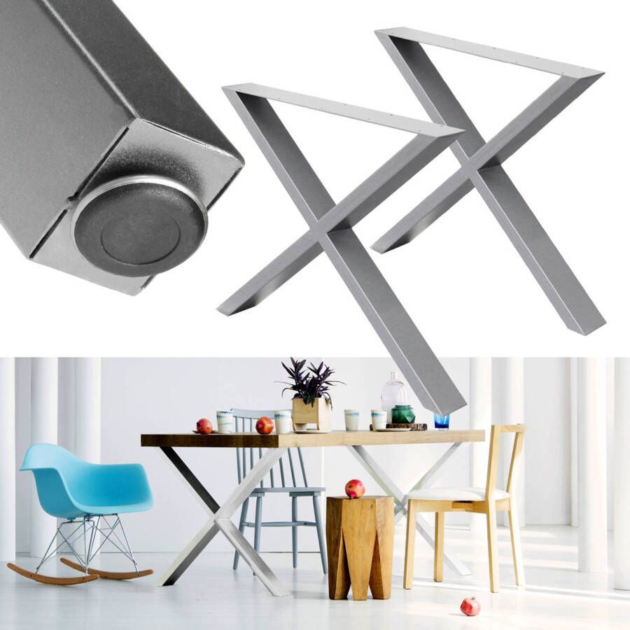 ECD Germany Set van 2 tafelpoten X-Design grijs 60x72 cm gepoedercoat staal - Foto 2