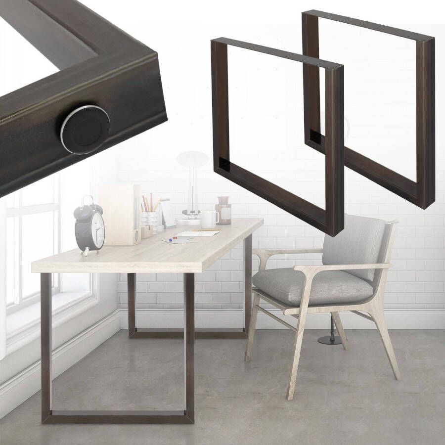 ECD Germany Set van 2 vierkante tafelpoten antraciet 90x72 cm gemaakt van staal